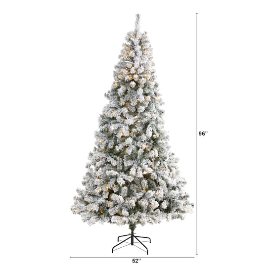 8ft. Pre-Lit Flocked West Virginia Fir Artificial Christmas Tree, Clear LED Lights